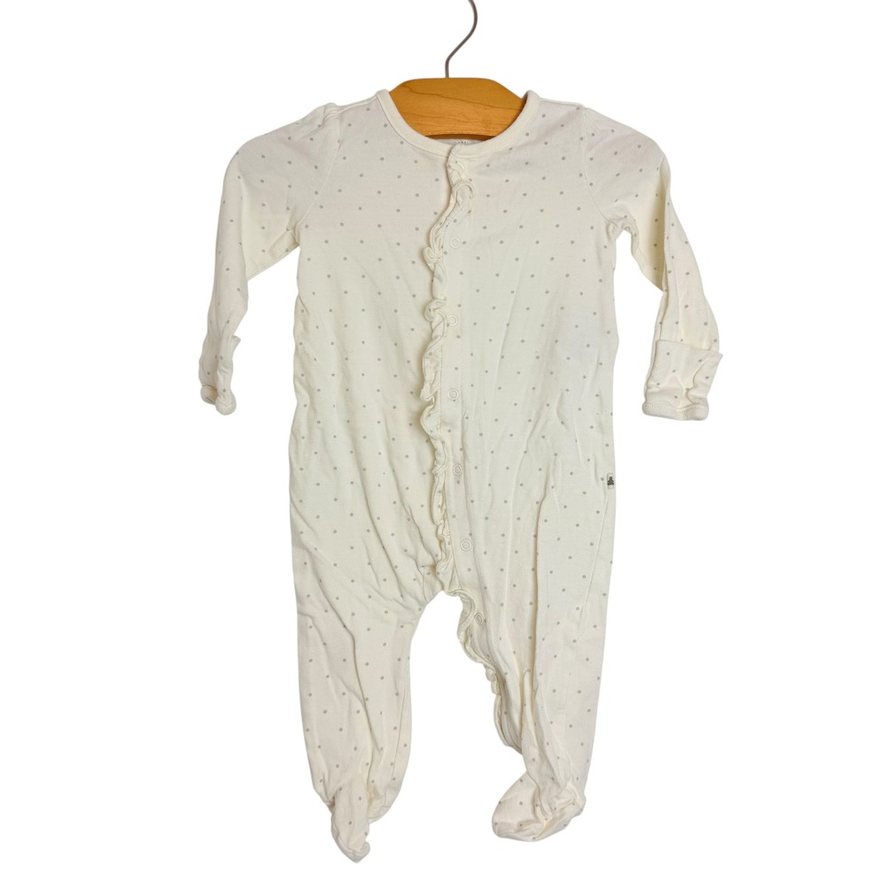 Baby Gap Organically Grown Cotton Ruffle Polka Dot Footed Sleeper Cream 3-6M